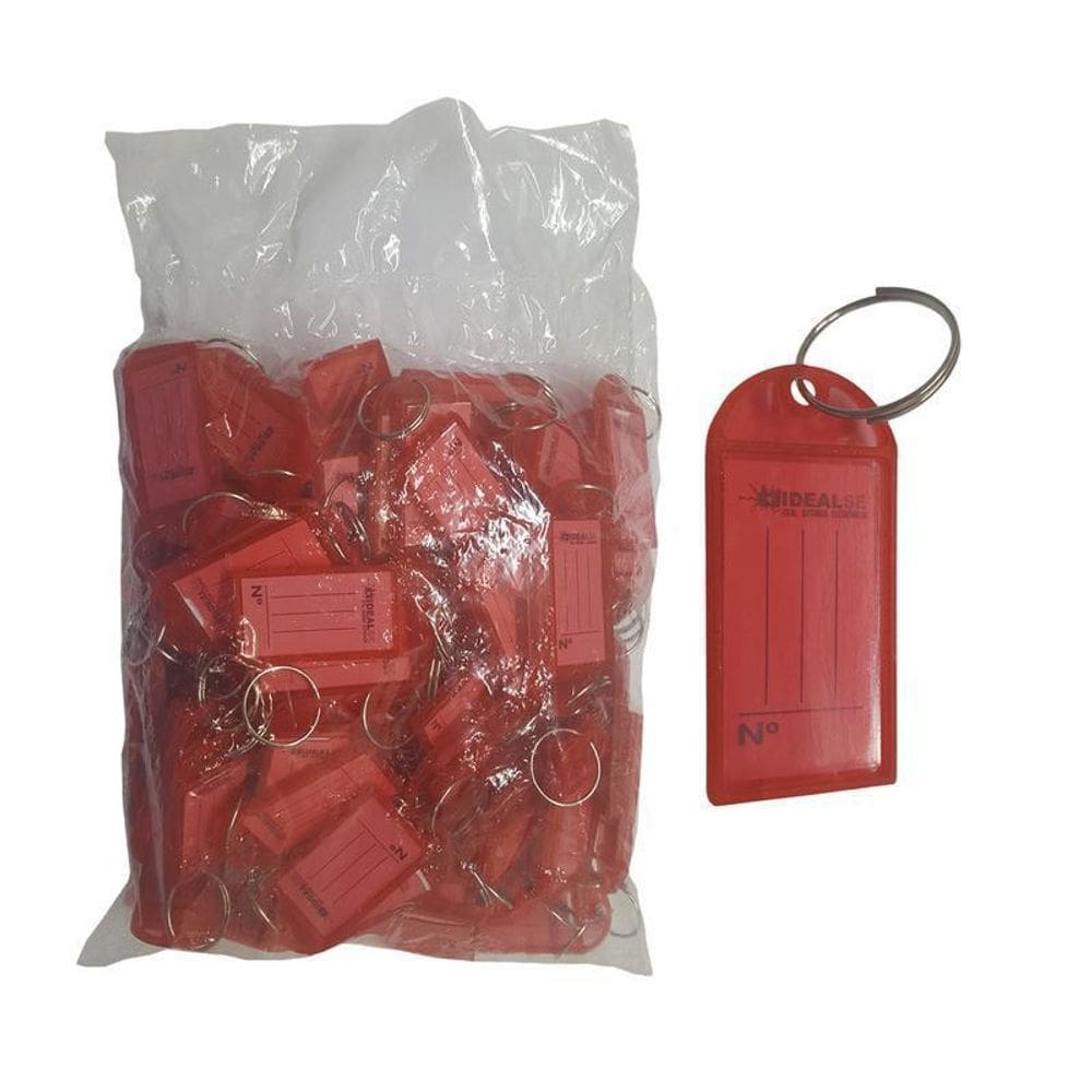 Pacote com 100 unidades chaveiro porta etiqueta vermelho
