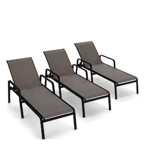 Kit 3 Espreguiçadeira Piscina Alumínio Preto Tela Fendi