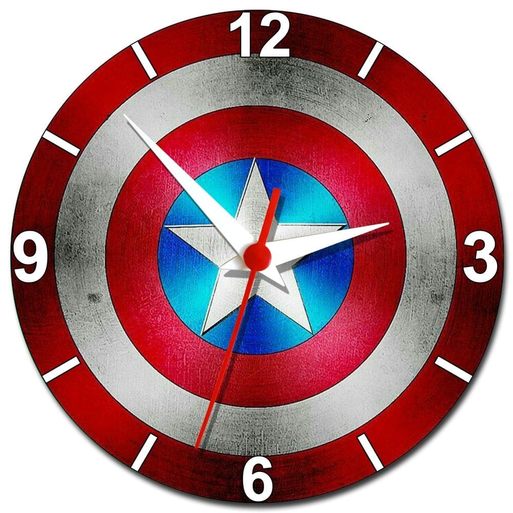 Relógio de Parede Escudo do Capitão América Decoração