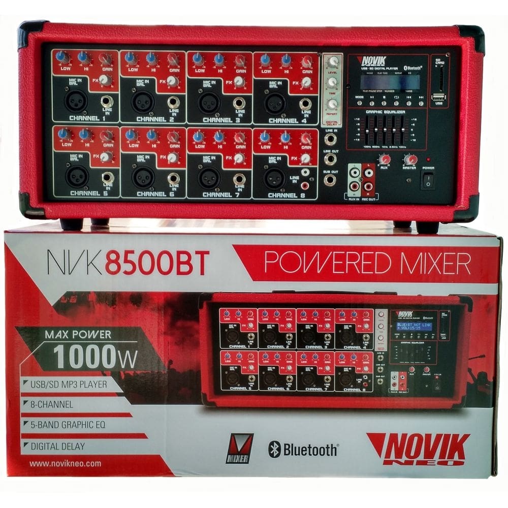 Mixer amplificado 8 canais nvk-8500bt usb novik