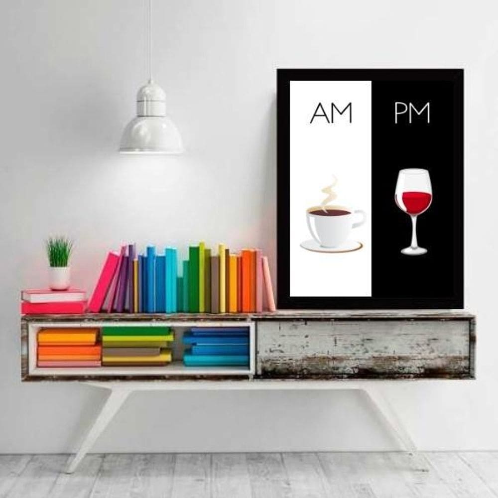Quadro Am - Pm. Café E Vinho 60X40Cm Moldura Preta