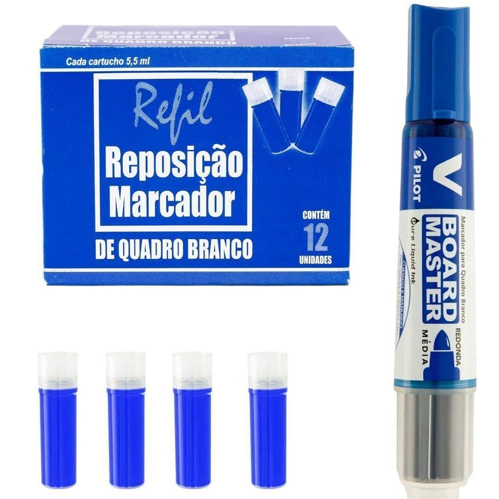 Pincel marcador de quadro branco pilot + 12 recargas