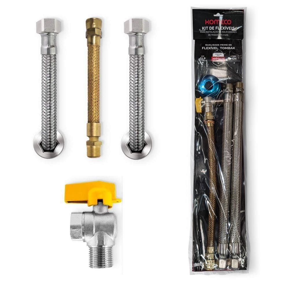 Kit flexíveis água/gás komeco - 02 flexíveis + ligação