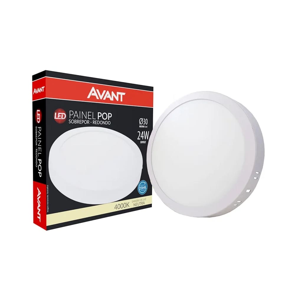 Painel Plafon Led Redondo Sobrepor 24w 4000k Avant Plrds2440