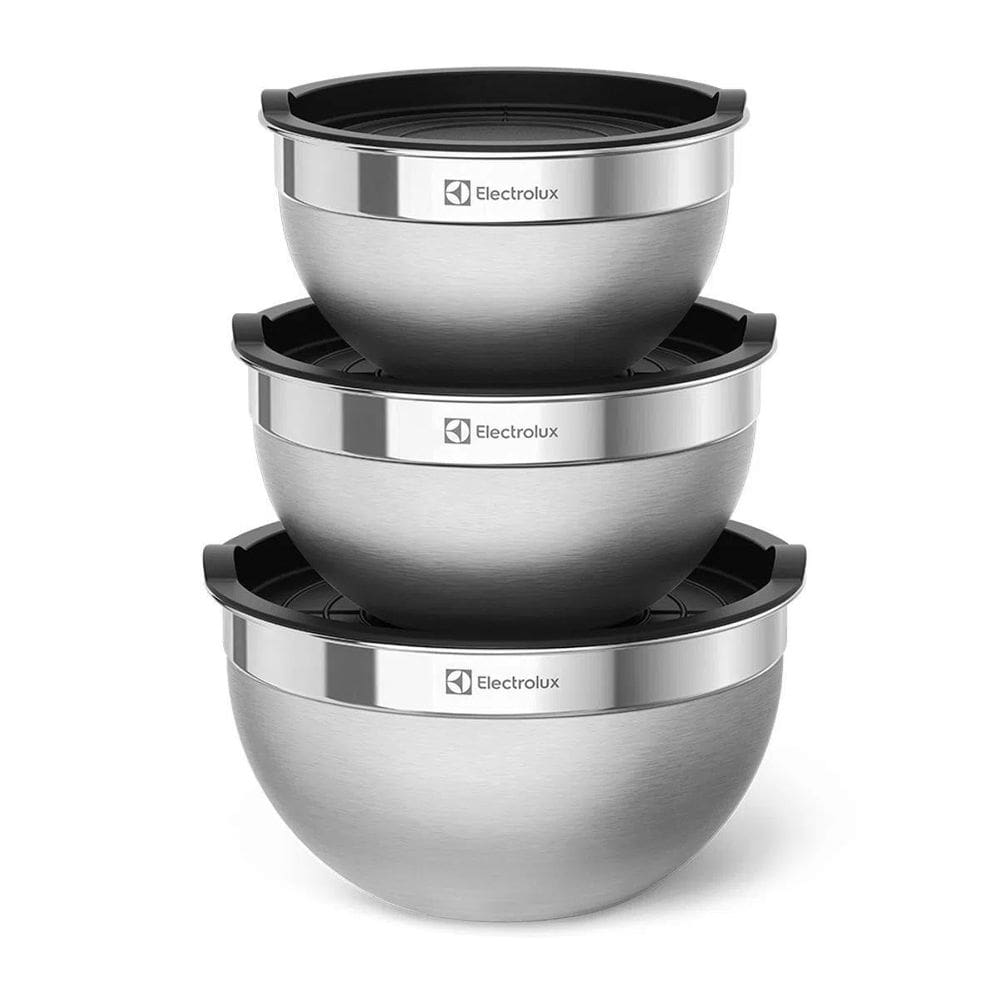 Conjunto de bowls tigelas de inox com tampa plástica