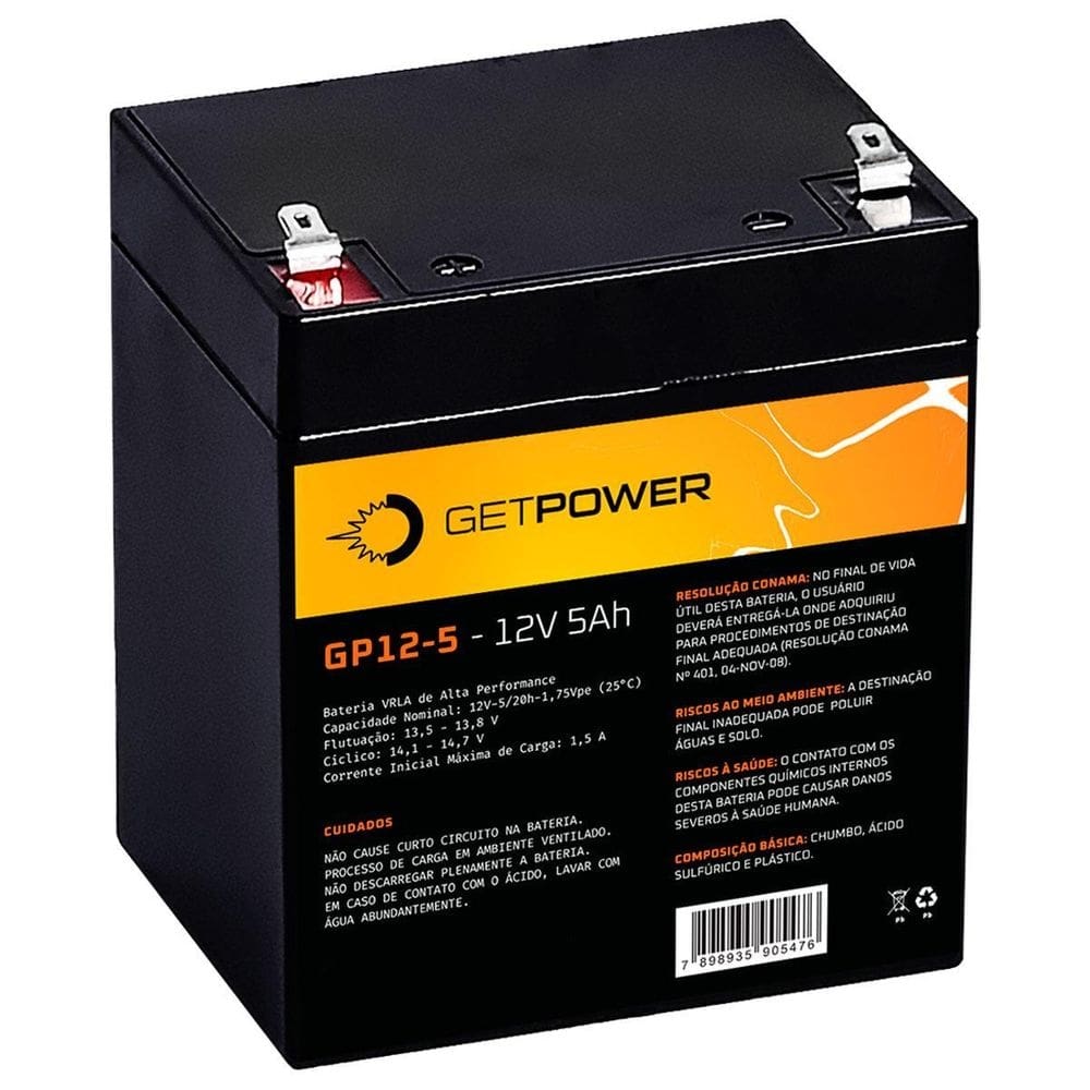 Bateria cinza-ácido 12v 5ah abs getpower gp12-5