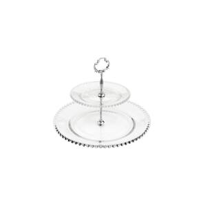 Prato porta doces duplo cristal de cinza pearl 32x24 wolff