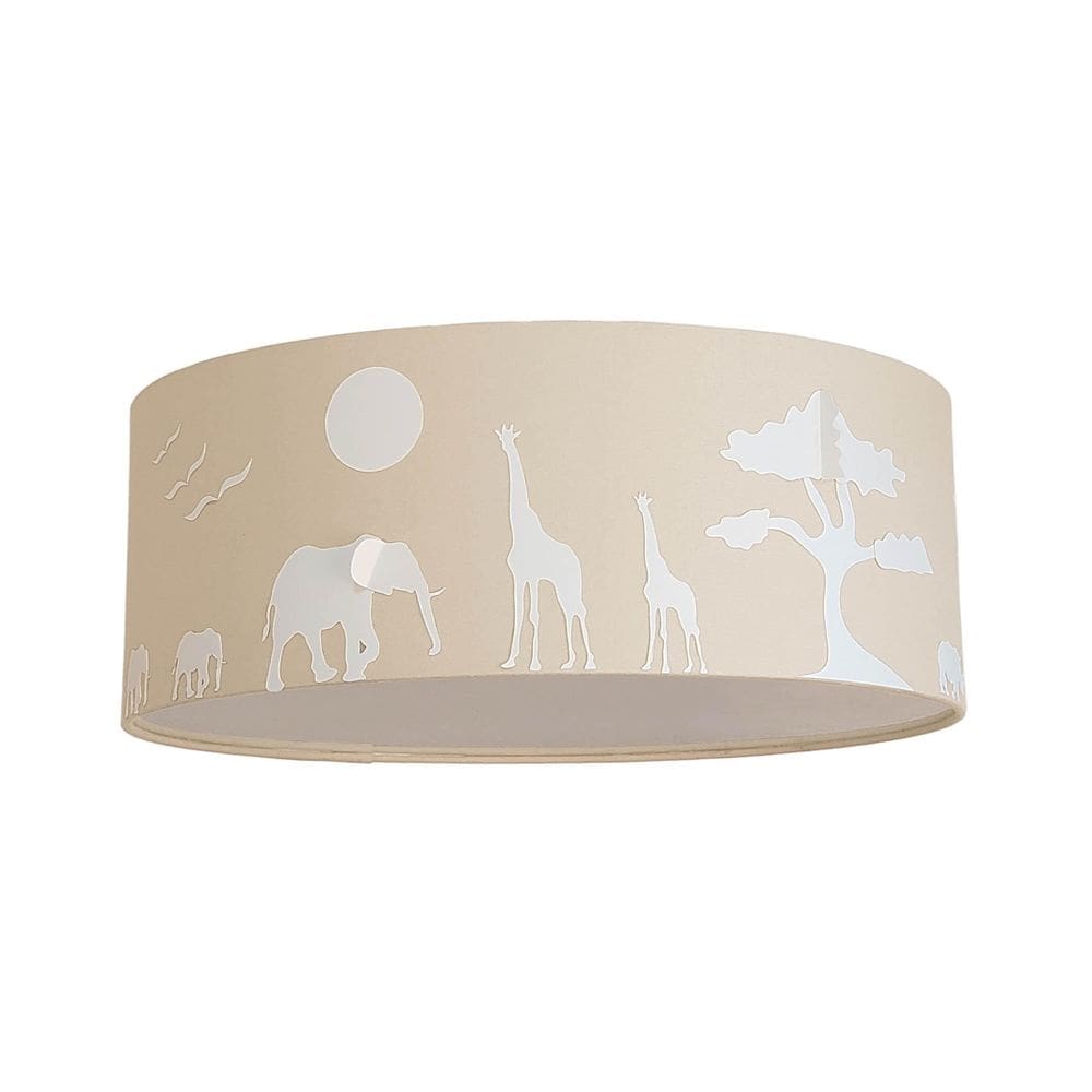 Luminária Plafon Safari Savana Cúpula Tecido Cru 50X15Cm