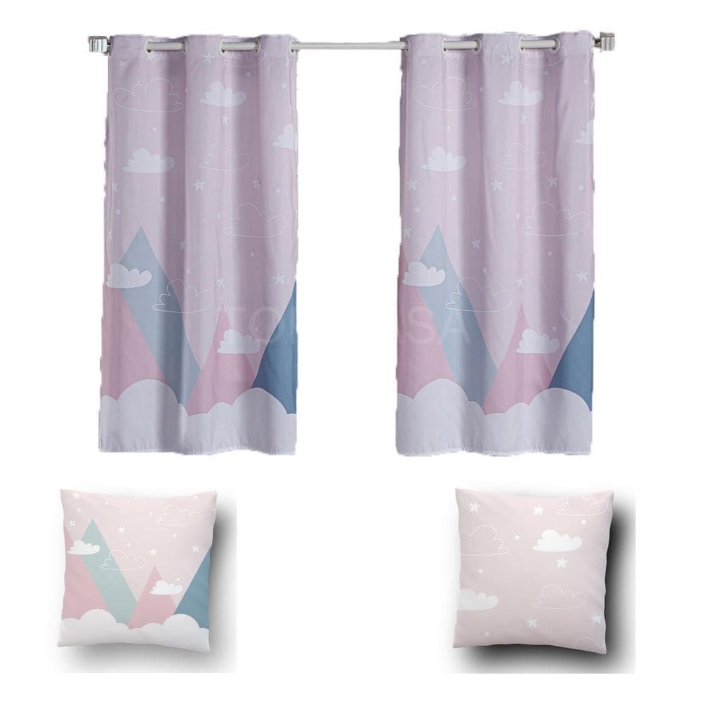Kit De Cortina De 2 Metros + 2 Almofadas Infantis Kids