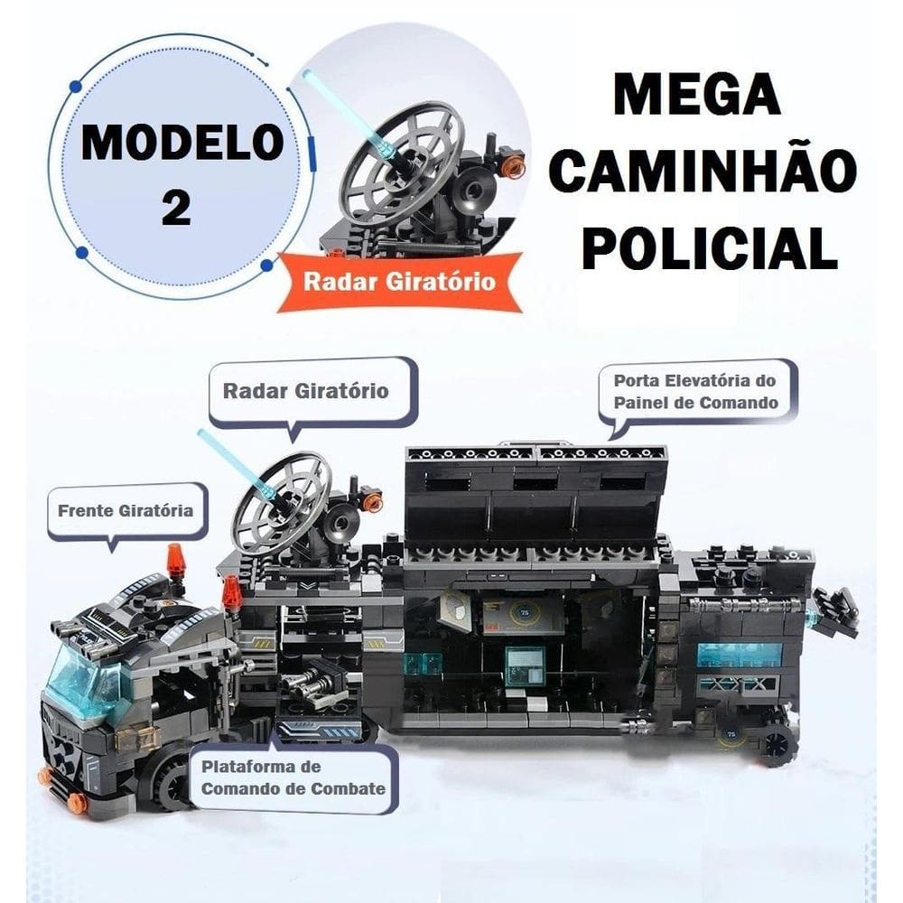 820 peças blocos montar polícia swat mega caminhão + mega