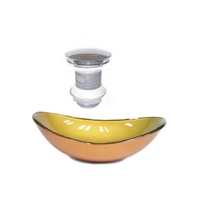 Cuba de vidro oval 55cm dourado real + valvula click