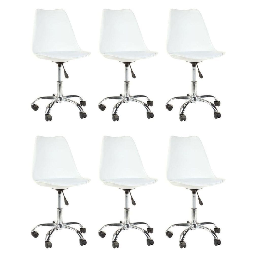 Kit 6 Cadeiras Escritório Tulipa Saarinen Giratória Branca