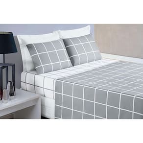 Roupa Cama Xadrez Casal Queen Austin Percal 200 Fios Cinza