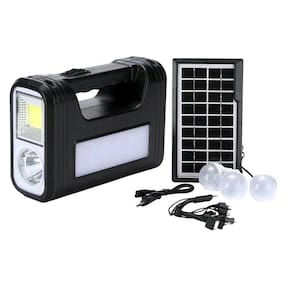 Placa solar + 3 lâmpadas bulbo led lanterna carrega celular