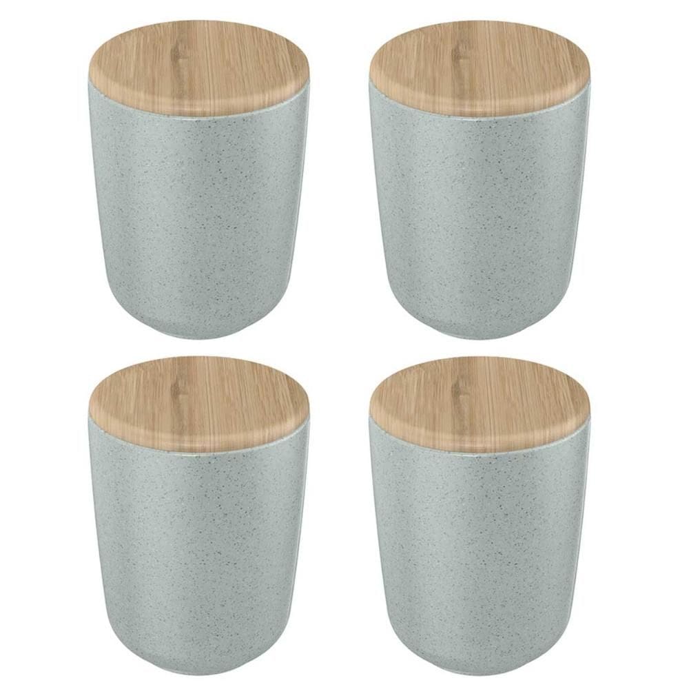 4x Porta Algodão Cotonete OU Ceramica Cinza c/ Tampa Bambu