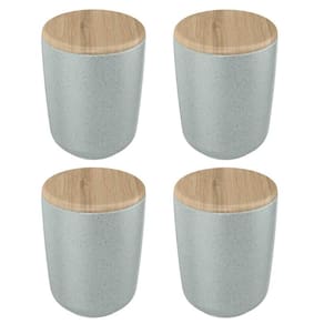 4x Porta Algodão Cotonete OU Ceramica Cinza c/ Tampa Bambu