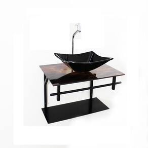 Gabinete de vidro para banheiro 60cm retangular ap slim madeira rústica