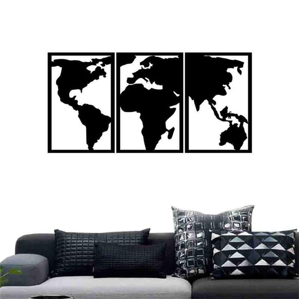 Quadro Decorativo Vazado Mapa Mundi MDF 6mm Preto