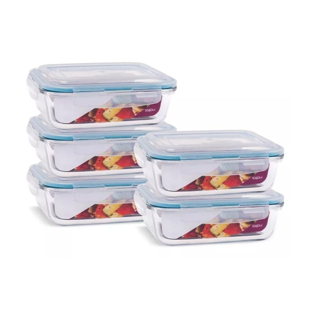Conjunto 5 potes vidro hermético marmita mantimentos 1040ml