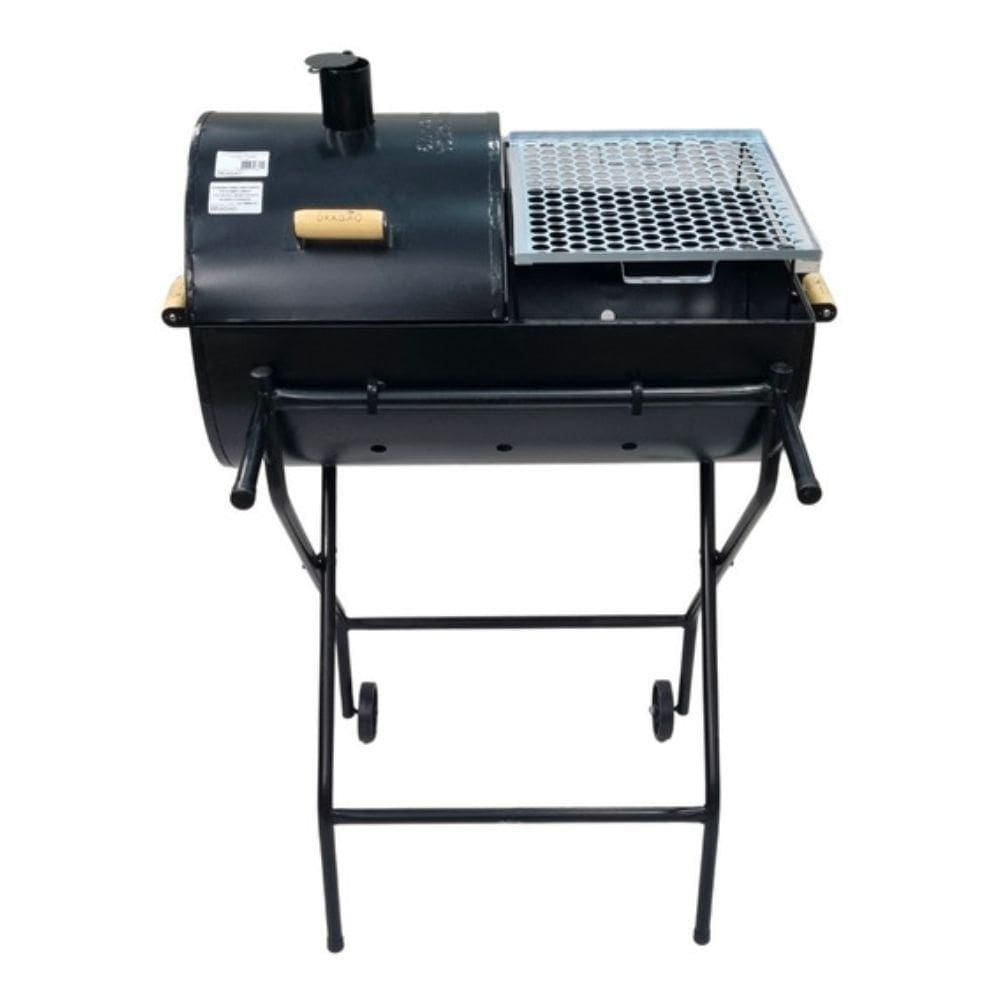 Churrasqueira meia bafo com carrinho e 2 grelhas bbq dragão