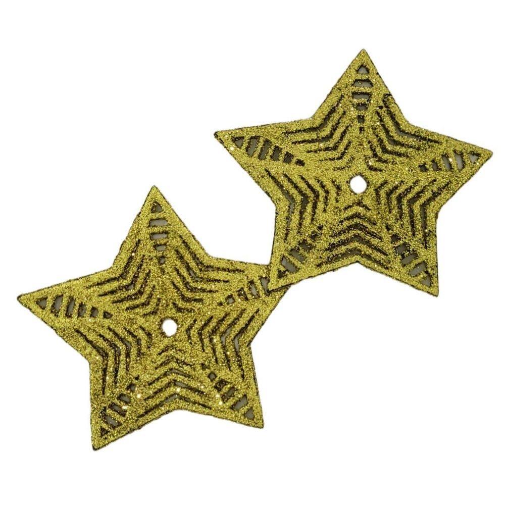 Kit Enfeite Natal 10 Cm Wincy 2 Estrelas Em Glitter Árvore