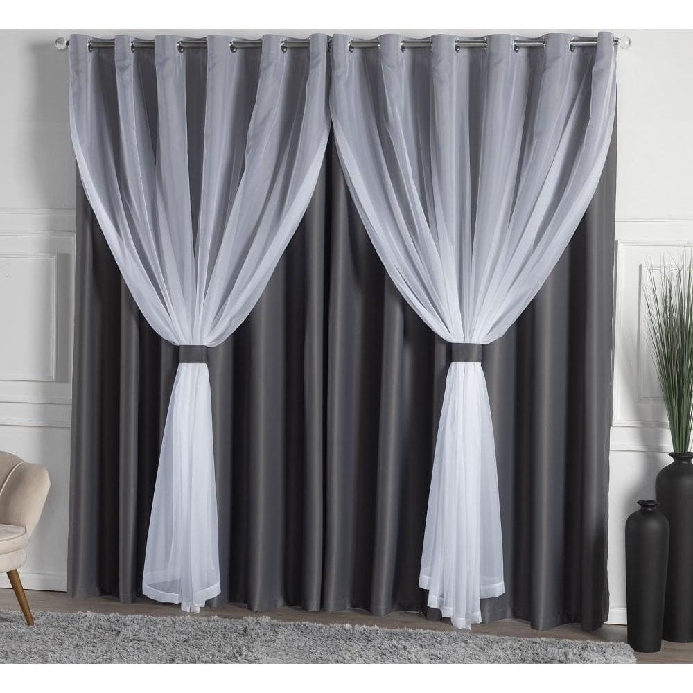 Cortina blackout com voil 4,00x2,50 cinza quarto sala
