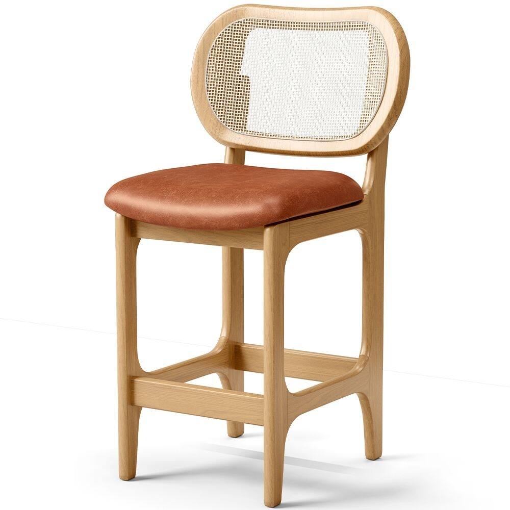 Banqueta Baixa Bar Cozinha Sala De Jantar Betta L02 Tela Couríssimo Camel - Lyam Decor