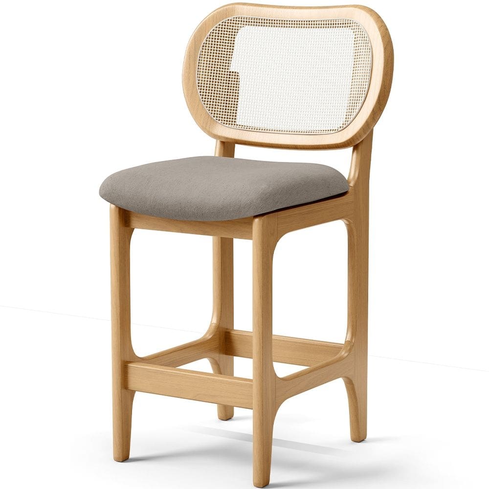 Banqueta Baixa Bar Cozinha Sala De Jantar Betta L02 Tela Linho Bege - Lyam Decor