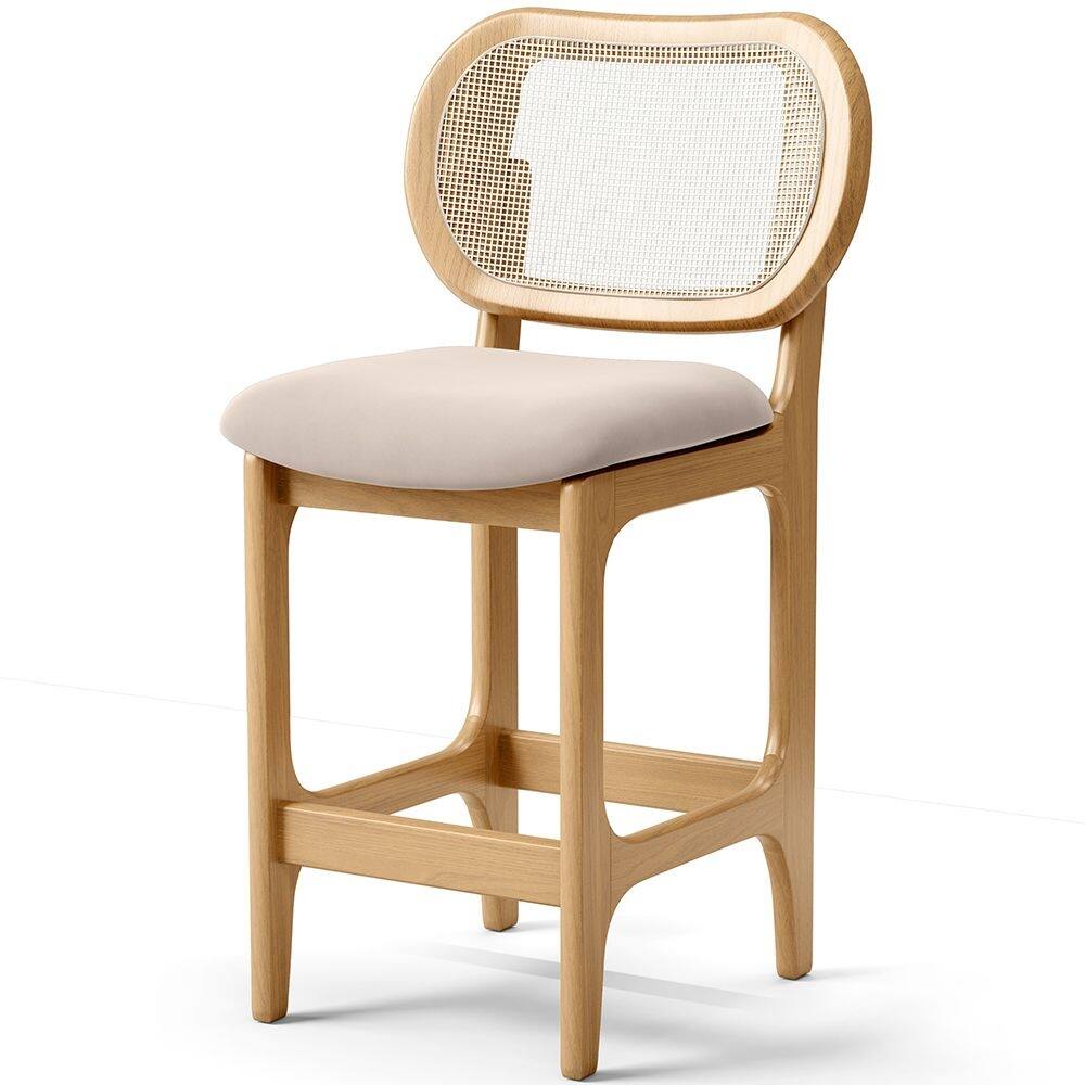 Banqueta Baixa Bar Cozinha Sala De Jantar Betta L02 Tela Suede Bege - Lyam Decor