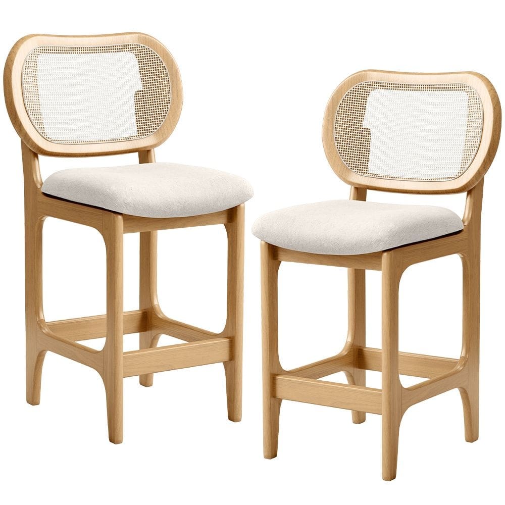 Kit 2 Banquetas Baixa Bar Cozinha Sala De Jantar Betta L02 Tela Linho Cru - Lyam Decor