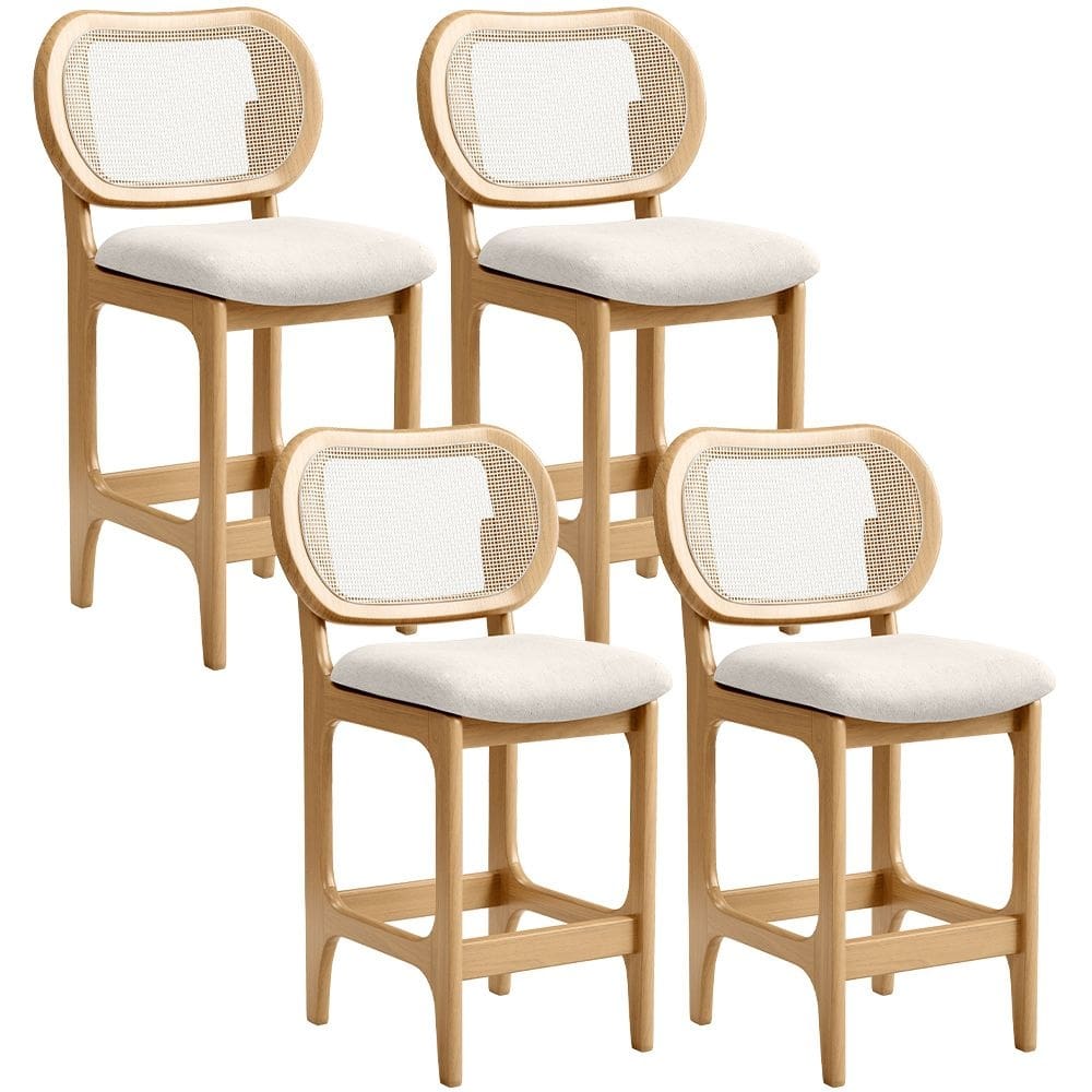 Kit 4 Banquetas Baixa Bar Cozinha Sala De Jantar Betta L02  Tela Linho Cru - Lyam Decor