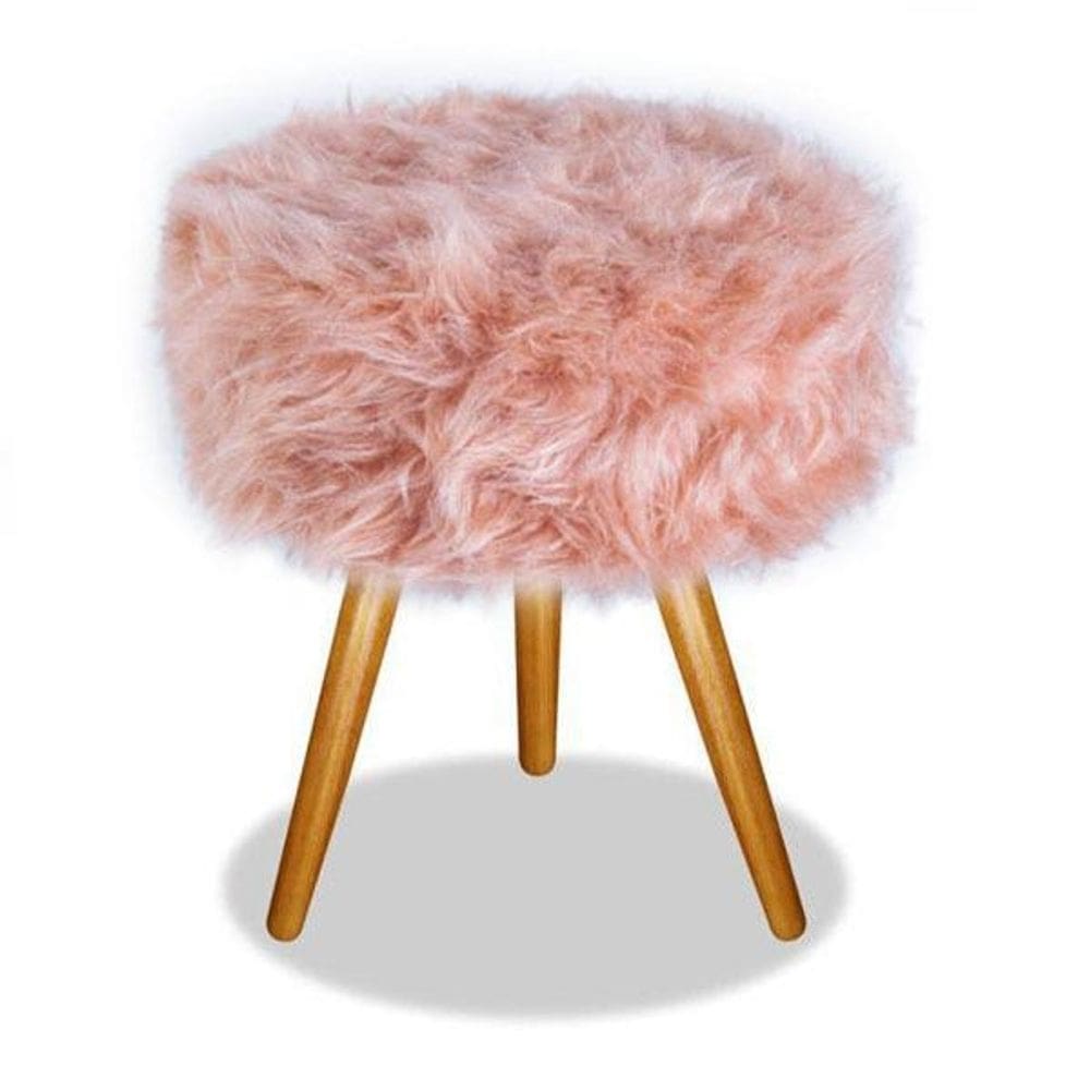 Banqueta para penteadeira pelucia pelo alto rosê pés palito