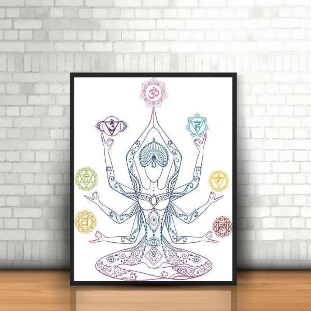 Quadro Decorativo Reiki Símbolos 45X34Cm Moldura Preta