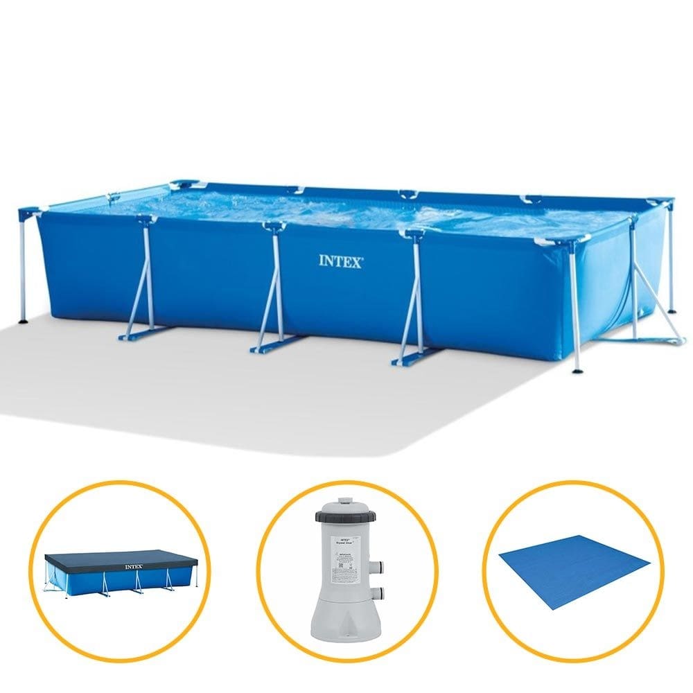 Piscina Estrutural Retangular 7.127 Litros com Filtro + Capa + Forro Pvc Armação Intex