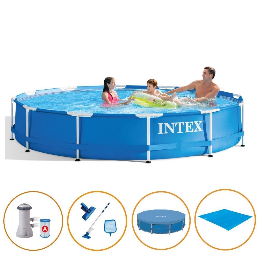 Piscina Estrutural 6.503 Litros Armação Azul + Capa + Filtro + Forro + Kit Limpeza- Intex