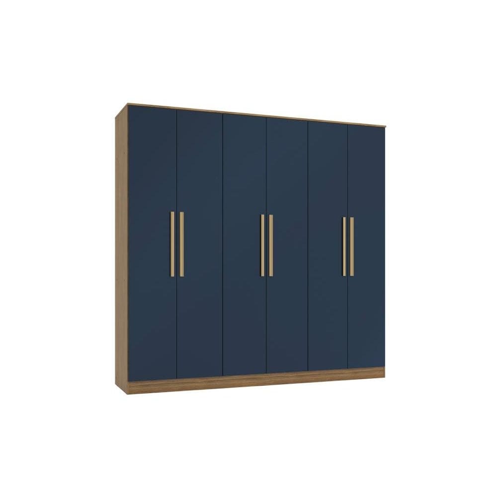 Guarda-Roupa 6 Portas 4 Gavetas Kappesberg Adapt Nogueira/Azul Profundo 237cm