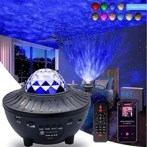 Luminária luzes bluetooth projetor estrelas gira galaxia