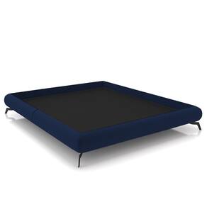 Cama Queen Base Box 158x198cm Pés de Ferro Cold P02 Veludo Azul - Mpozenato