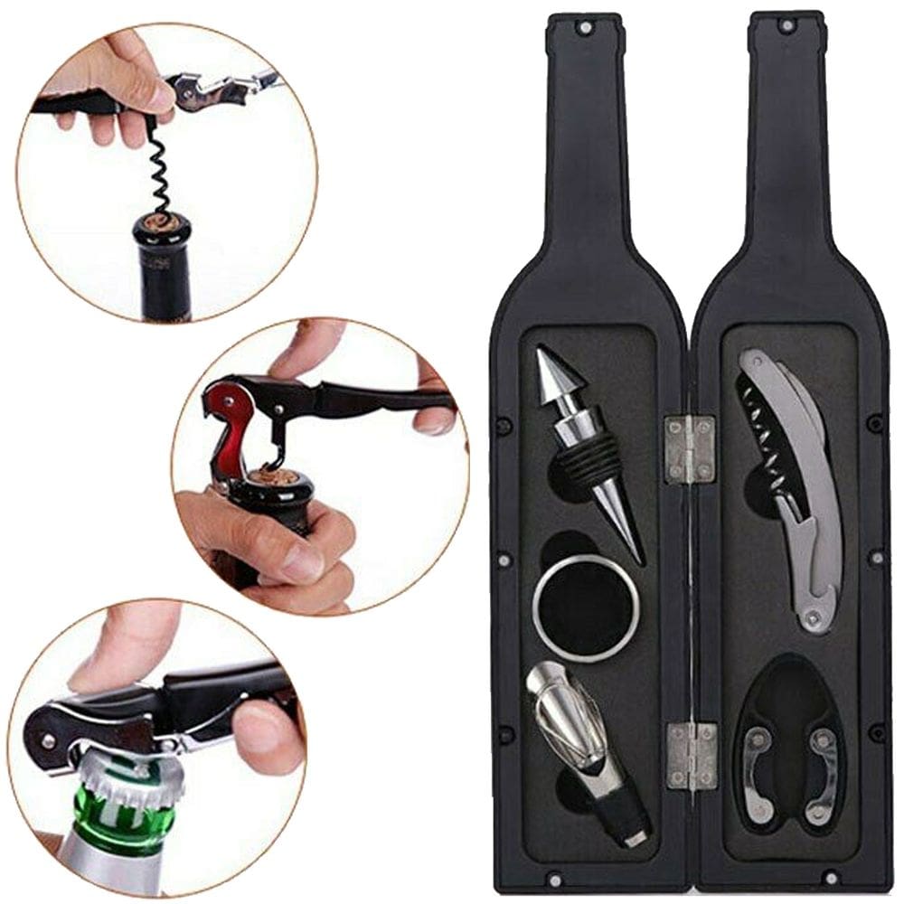 Kit Acessórios Vinho Lorben 5 Peças Saca Rolhas Abridor Dosador Salva Gotas Cortador com Estojo Garrafa