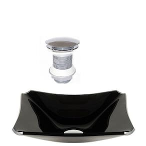 Cuba de vidro retangular chanfrada 37cm preto válvula click
