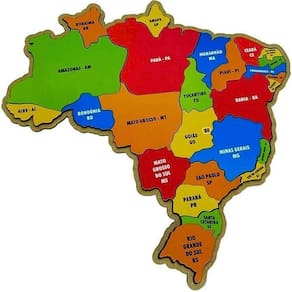 Mapa do brasil quebra cabeça regiões geografia em madeira