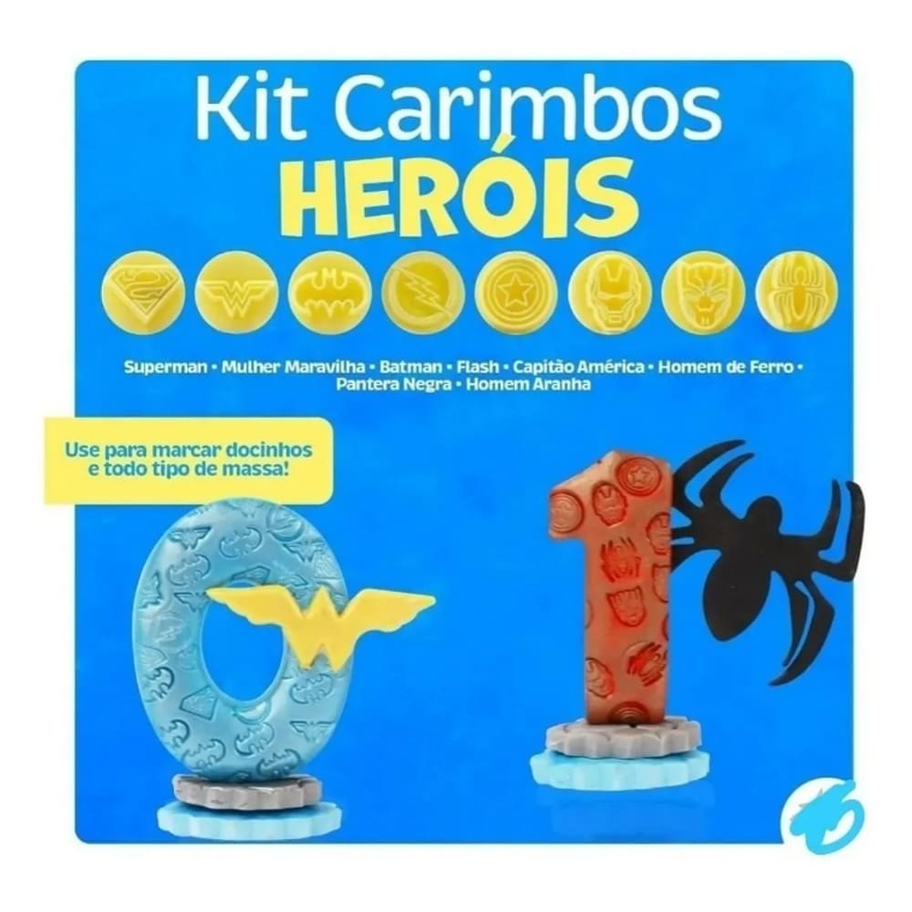 Kit Carimbos Heróis Blue Star 9 Peças
