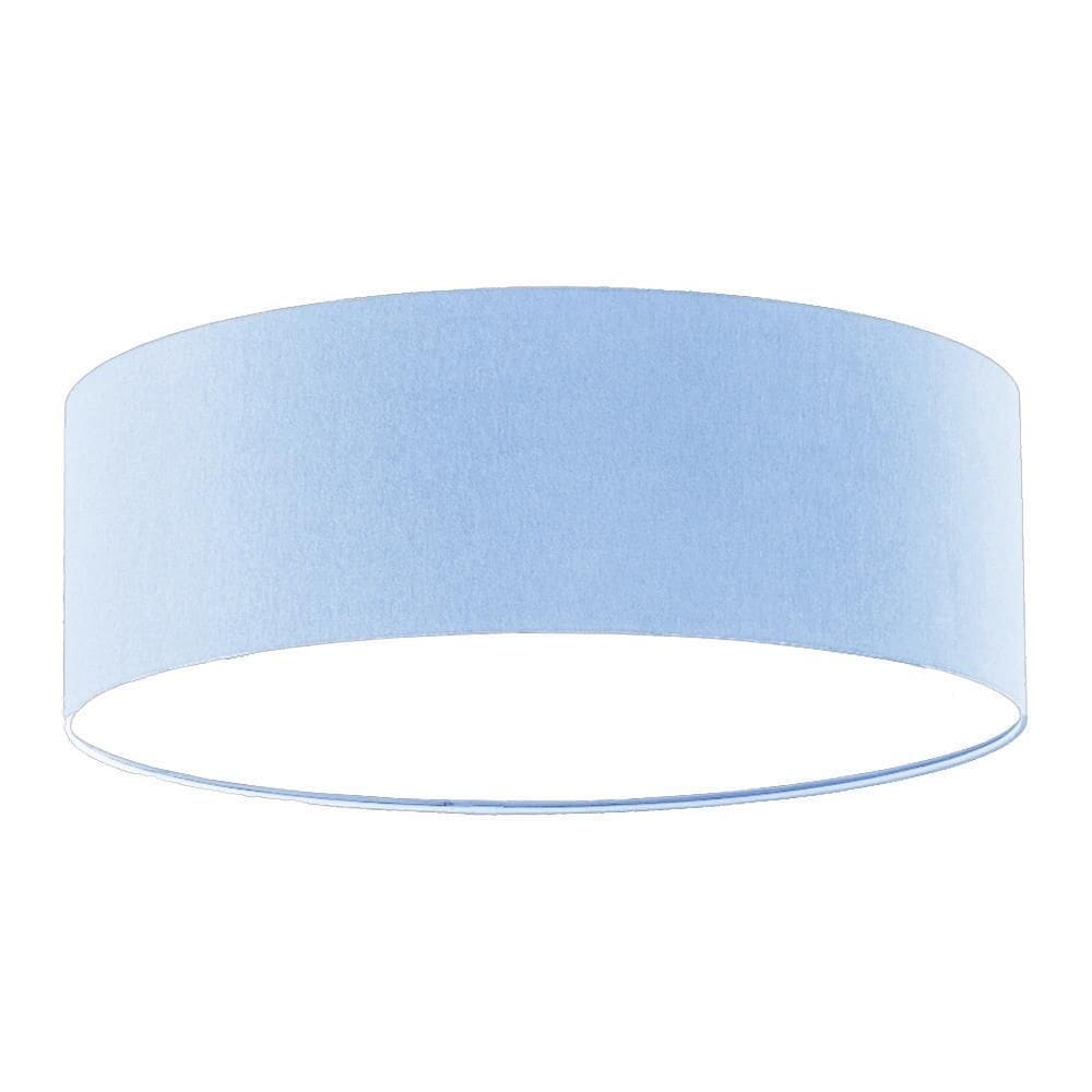 Luminária Plafon Redondo Cúpula Em Tecido Azul 50X15