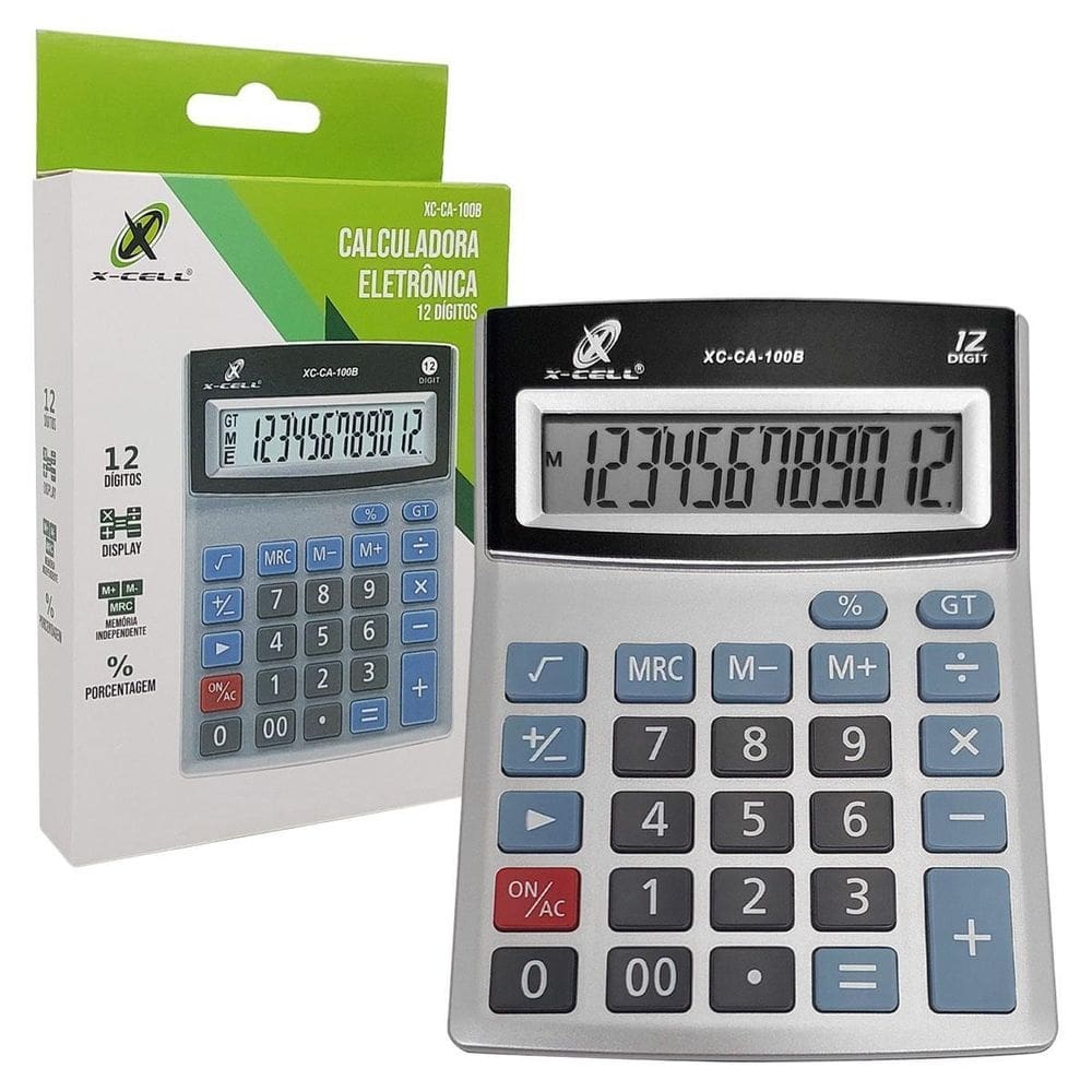 Calculadora Eletrônica X-Cell, 12 Dígitos, Bateria Interna