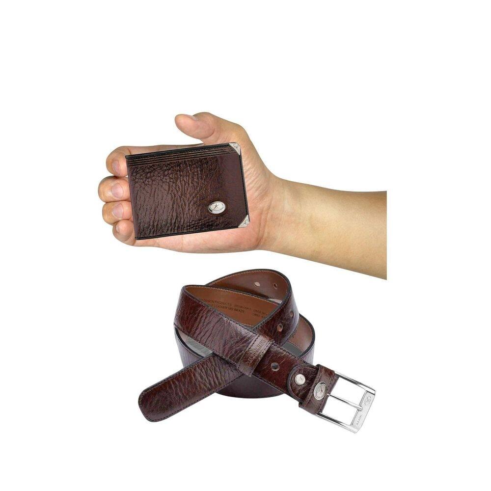 Kit Carteira Pequena Mitty Couro + Cinto Mitty M0 S4 Cafe