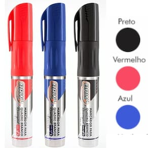 Kit 3 marcador quadro branco recarregável com refil brw verm