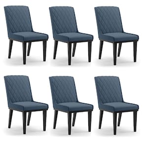 Cadeira Sala de Jantar Base Madeira Preto Kit 6 Sofia Suede Azul Marinho D03 - D`Rossi