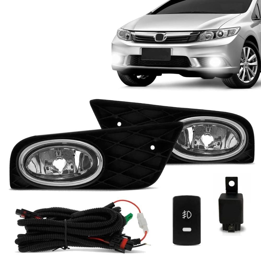 Kit Farol Milha Civic 2012 a 2014 Auxiliar Neblina Botão
