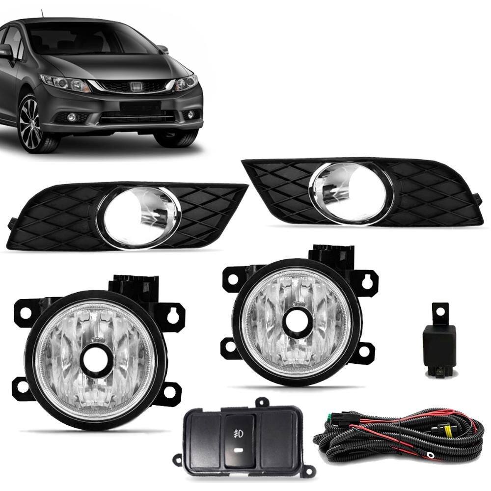 Kit Farol Milha Civic 2015 2016 Botão Moldura Preto