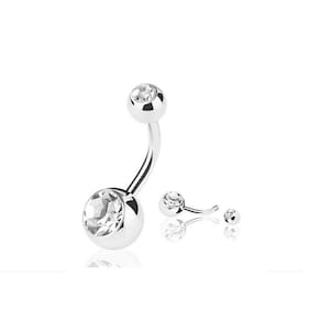 Piercing umbigo 2 pedras aço cirúrgico haste 1,2mm 8mm